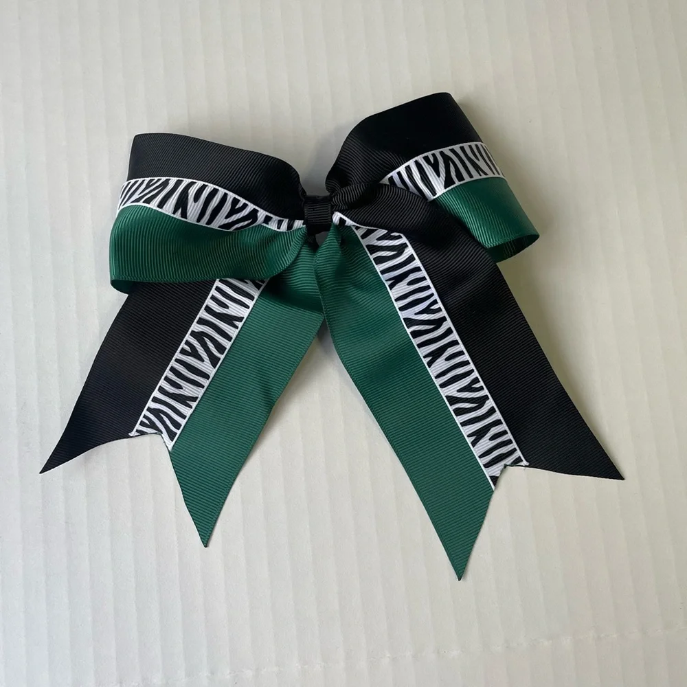 5 Piece 7 inch Zebra Animal Print Pony Tail Cheer Bows